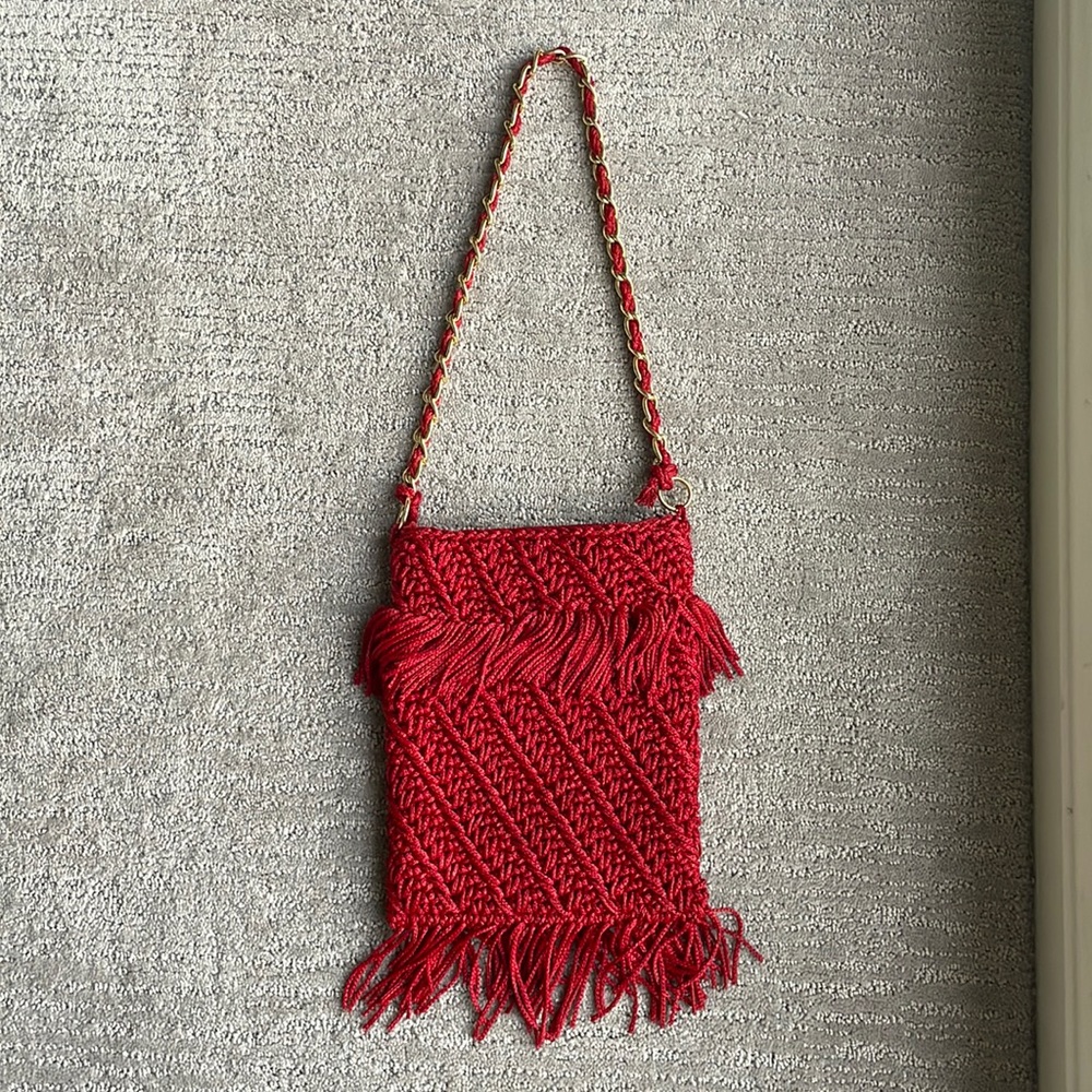 Marcus Brothers of Miami Vintage macrame double fringed handbag